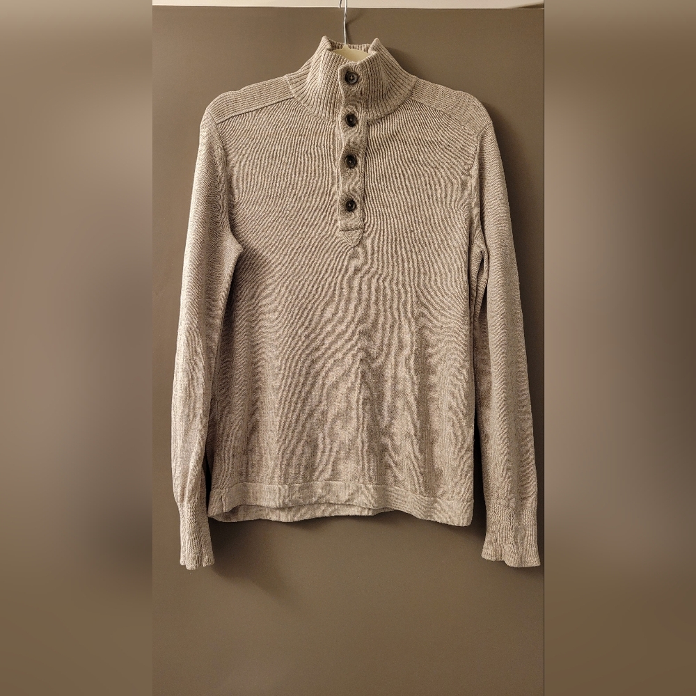 Banana Republic Men's Mock-Neck Italian Linen Sweater, Tan, Small